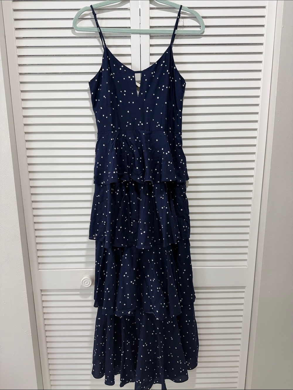 Navy Polka Dot Tiered Maxi Dress